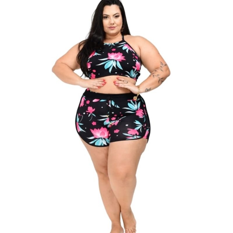 SHORT Flores Feminino Evangélico Saida De Praia (SOMENTE SHORT)