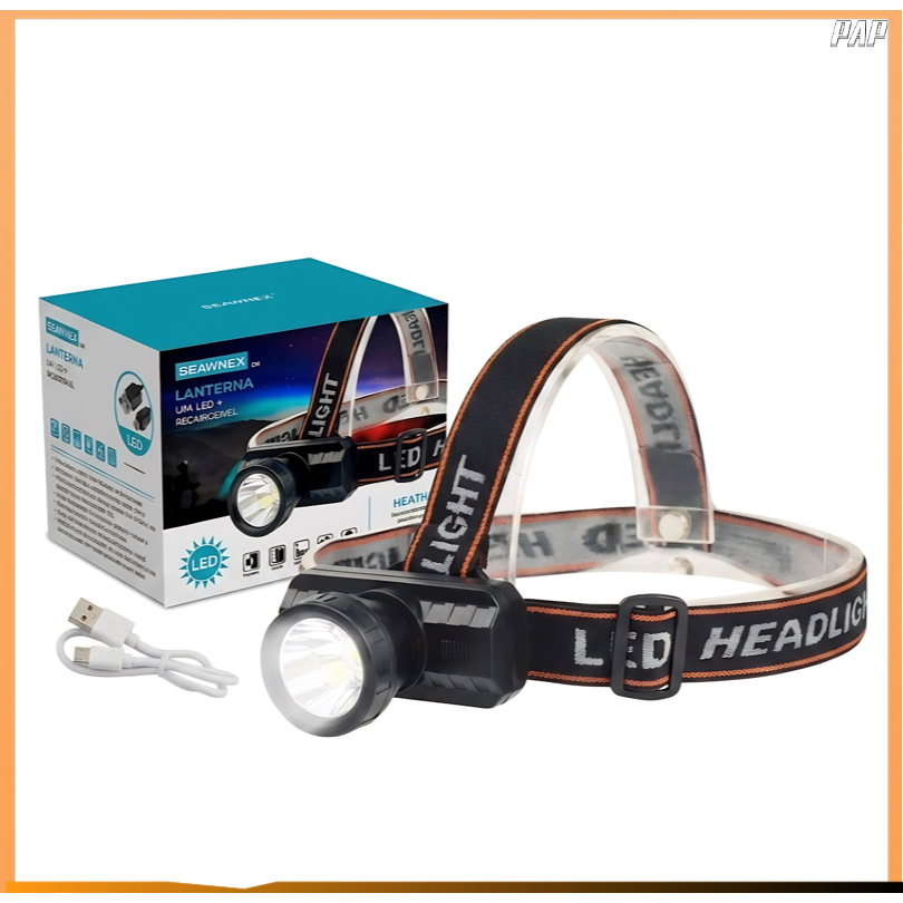 Lanterna de cabeça LED, lanterna de cabeça à prova d’água, lanterna para acampamento, lanterna com sensor, com porta USB
