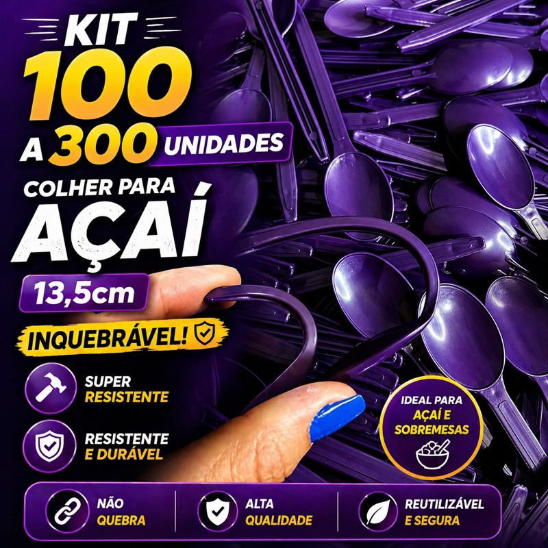 Colher Roxa Inquebrável 13,5cm ~100 a 300und ~ para, Açaí, Sorvete, Sobremesa