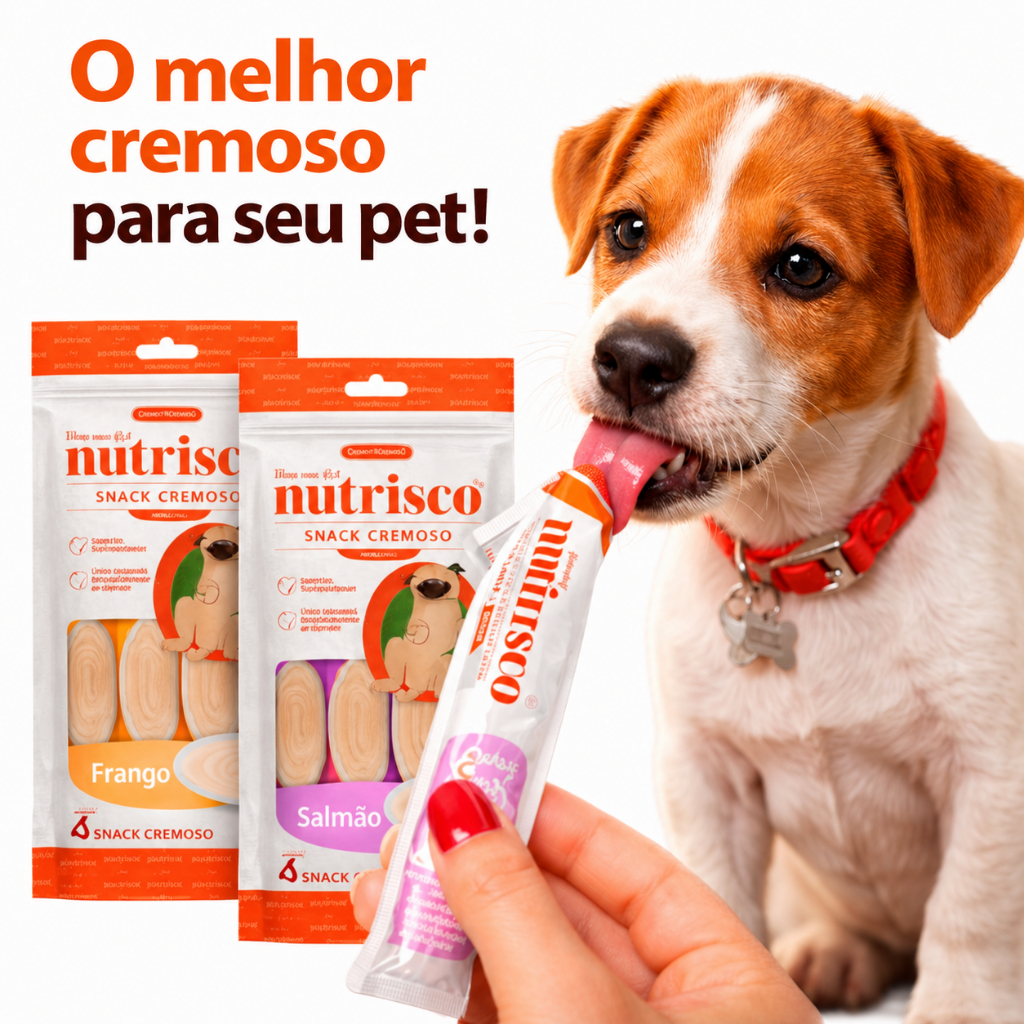 Snack Petisco Cremoso Nutrisco para Cachorro 1 ou 6 Pacotes Cães Snack Sachê Frango ou Salmão 56g