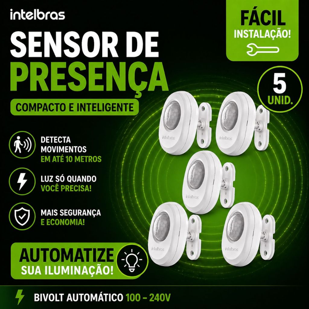 5 Sensor de Presença 360° Intelbras ESPi 360A Bivolt Luz Automática Econômica