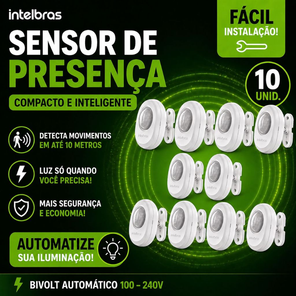 10 Sensor de Presença 360° Intelbras ESPi 360A Bivolt Luz Automática Econômica