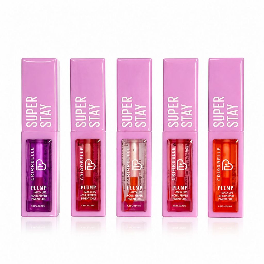 Gloss Labial Plump Volume Lábios Efeito Aumenta Boca Brilho Intenso Não Gruda Hidratante Super Stay - Criarbelle