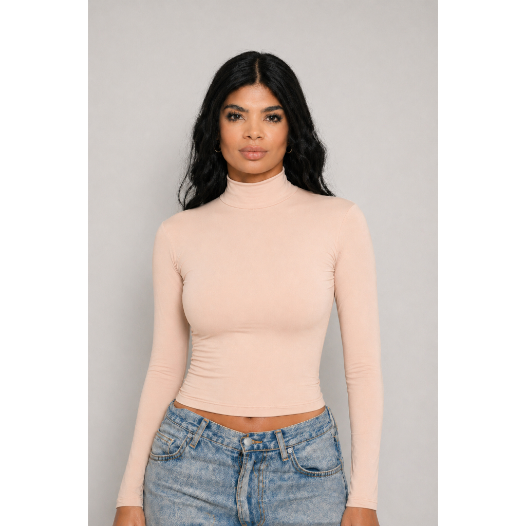 Blusa Feminina Manga Longa Gola Alta Segunda Pele Básica Gola Estendida Justa Confortável Inverno · foto 2