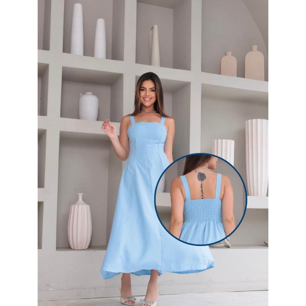 vestido longo soltinho e casual com caimento leve que valoriza suas curvas com muita qualidade e estilo