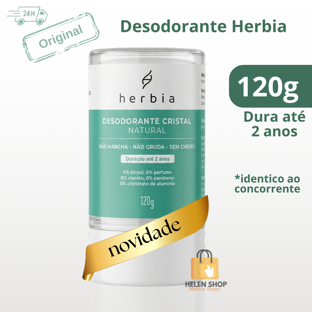 Desodorante Cristal 120g Herbia Stick Natural Vegano e Sem Alumínio cheiro Kristall clareia axila
