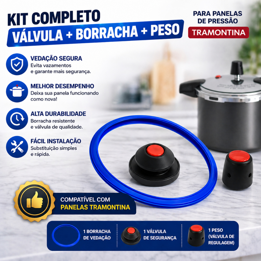 Kit Borracha Vedação Panela de Pressão Tramontina + Valvula+Peso 4,5 a 6L Silicone Alta Qualidade