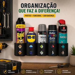 Suporte  kit 5 Organizador Para Sprays Aerosol De Parede Porta WD40 Tintas Lubrificantes Oficina Garagem