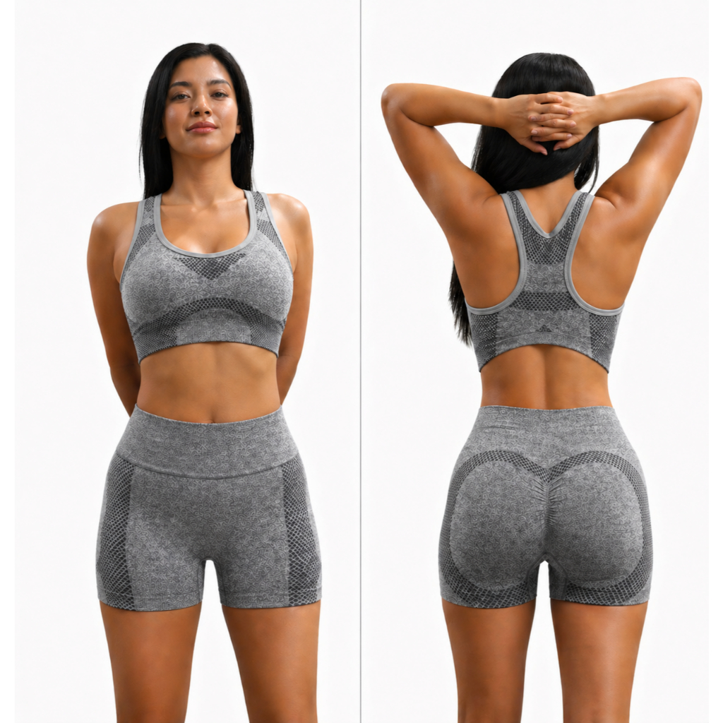 Conjunto Fitness Feminino Academia Cintura Alta Modelador Sem Costura Short + Top Treino Não Transparente