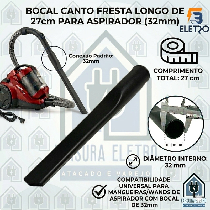 Bocal para Cantos e Frestas Comprido 27cm Aspirador de Pó Britania ASP1000 ASP1450 AP1650 ( Não serve Verticais )