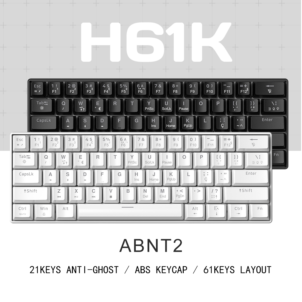 Teclado mecânico 60% com fio ANBT2 Gamer Escritório Hot-swappável Switch Vermelho Azul Plug & Play LED rainbow