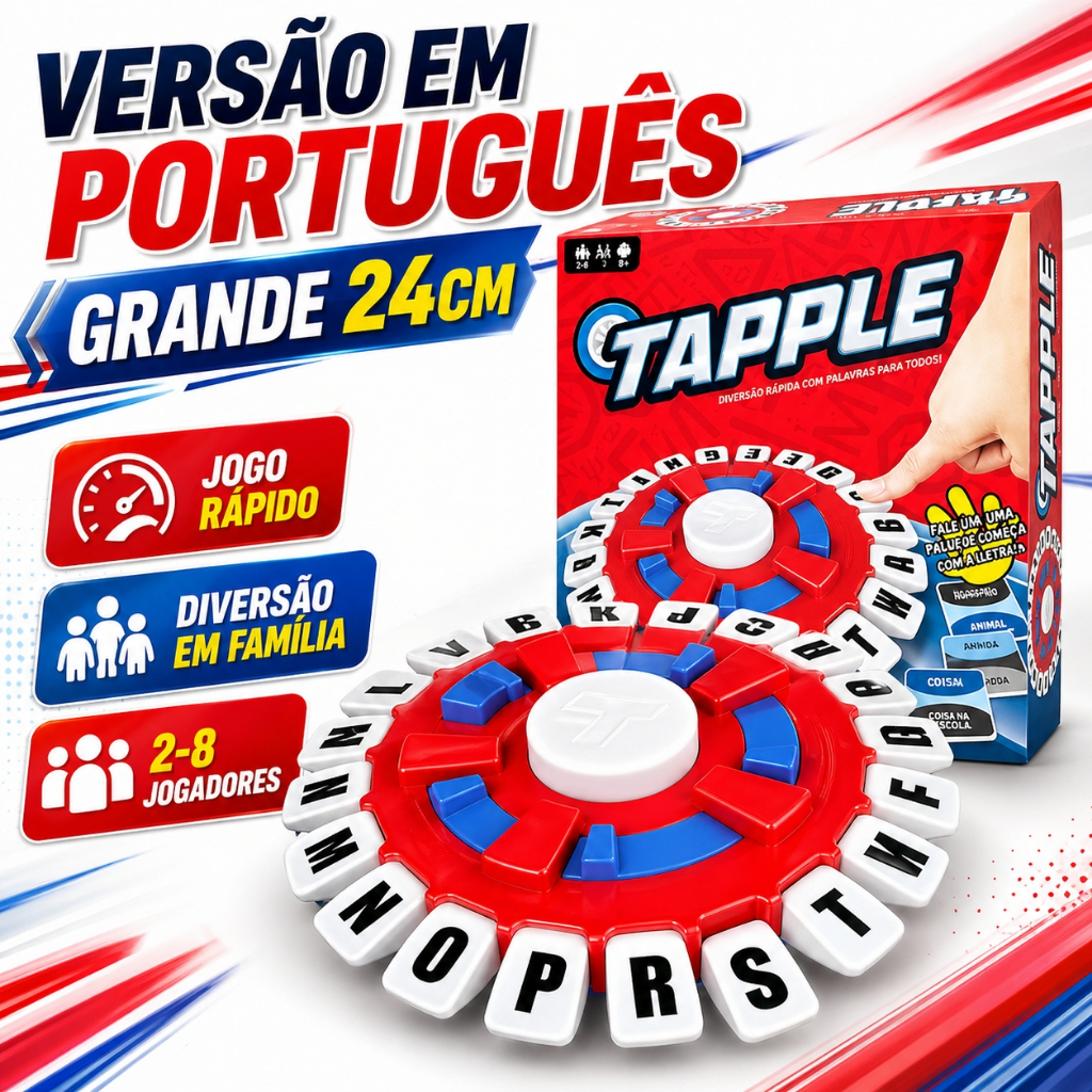Jogo Tapple Stop Letras com Temporizador – Grande 24cm – Versão em Português para Família