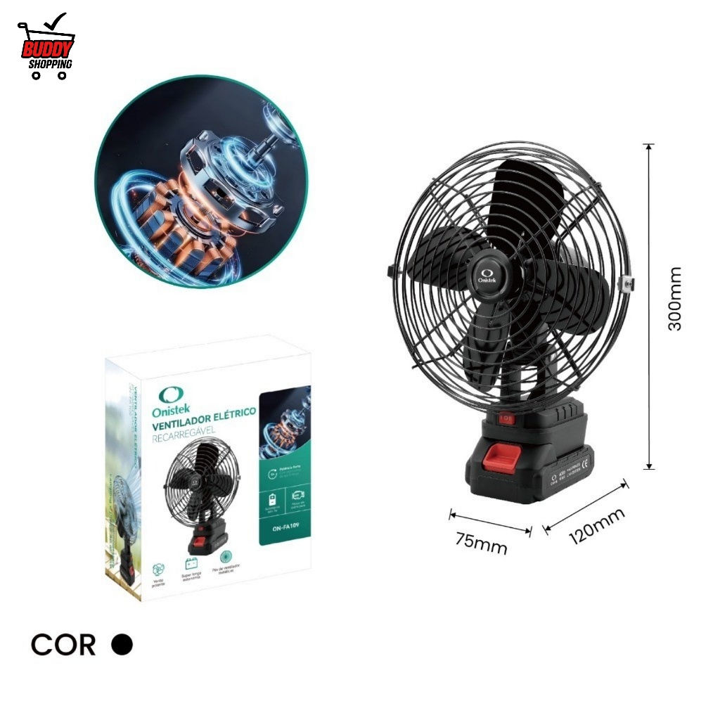 Ventilador Portátil Onistek 8 Pol Bateria 21V Recarregável Potente Metal 30W ON-