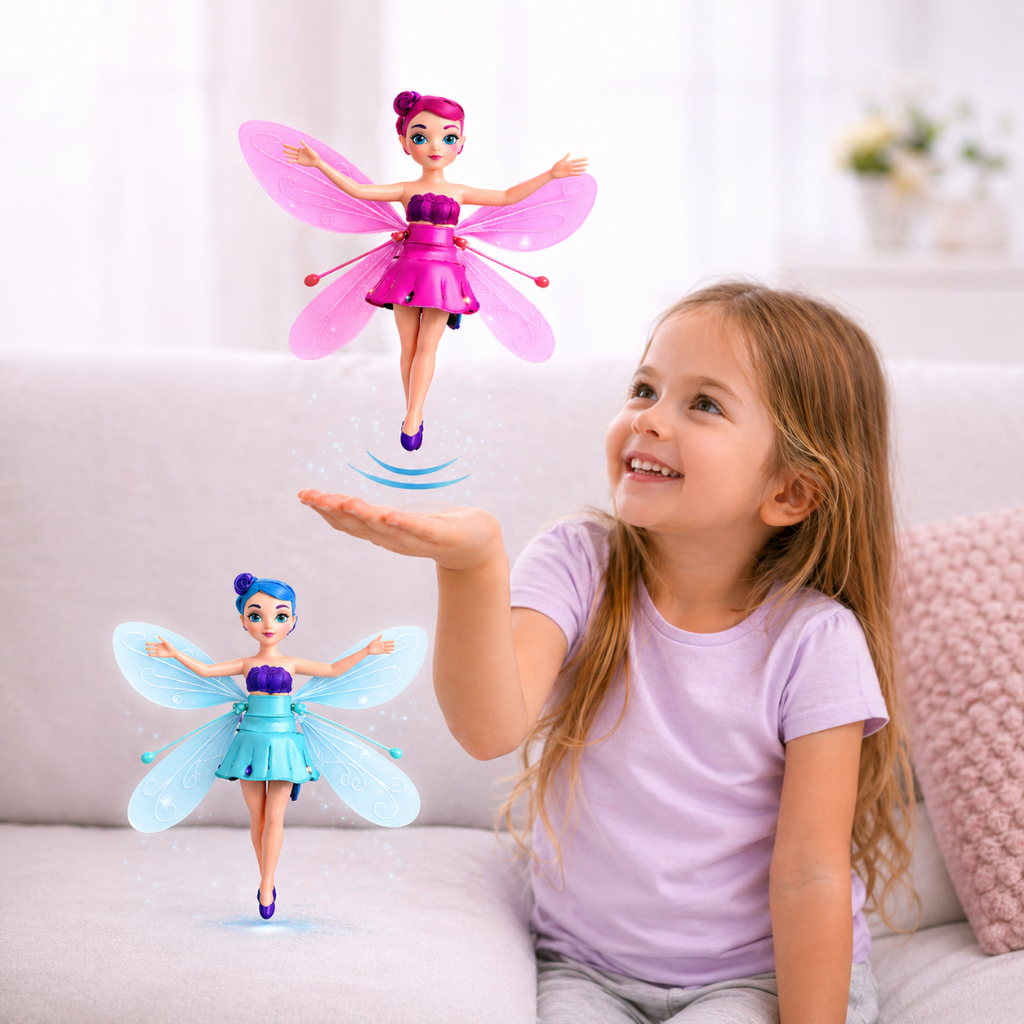 Boneca Fada Princesa Voadora com Asas Brinquedo Drone Fadinha Mágica com Sensor de Mão E USB