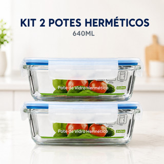 2 Potes Vidro Hermetico 640ml Marmita Armazenamento Mantimento Organizador Tampa 4 Travas…