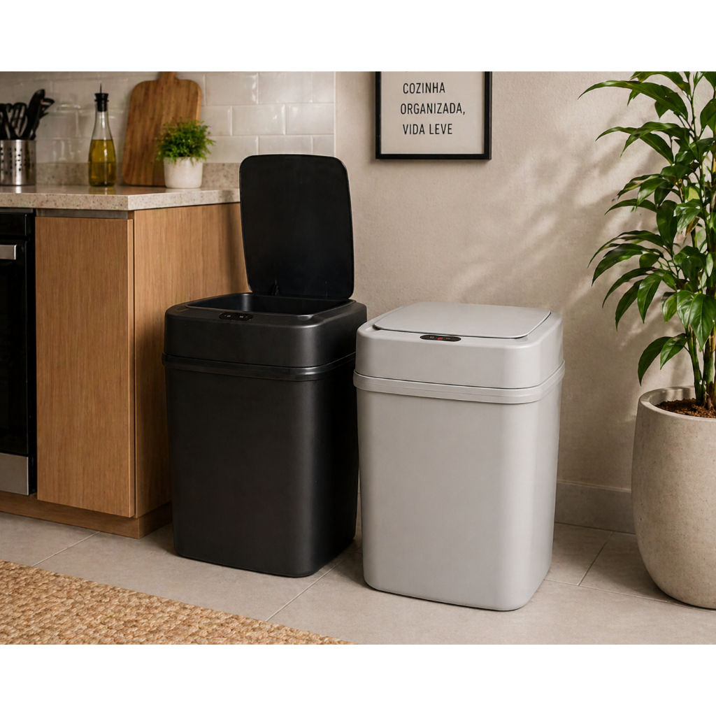 Lixeira Preta/Cinza Elétrica Automática com Sensor Tecnologia, Higiene e Praticidade 100LIMI