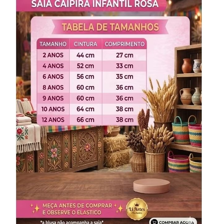Detalhes do Saia Caipira junina com suspensórios rosa-cheinha estilosa acompanha lacinho