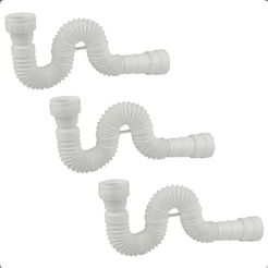 Kit 3 Sifão Sanfonado Ajustável Branco para Pia e Tanque