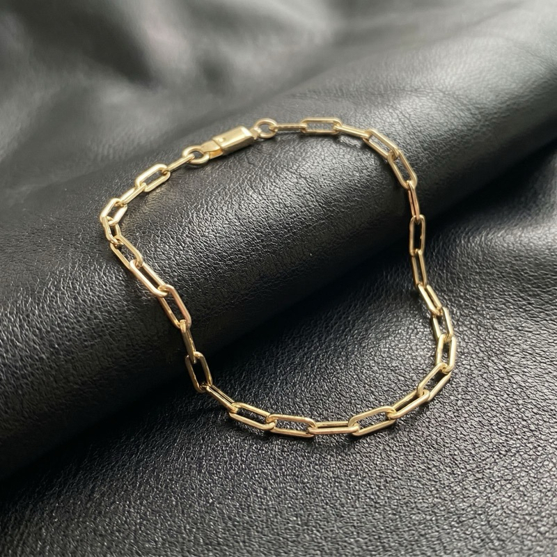 Pulseira Feminina delicada Aço Inoxidável 316L Dourada Elo Retangular Não Escurece Pode Molhar Antialérgica
