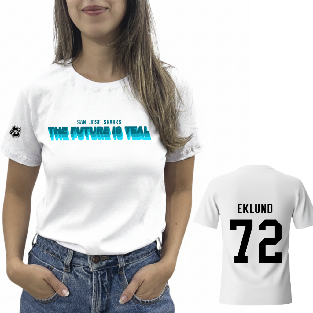 Camiseta San Jose Sharks Hockey "The Future Is Teal" Jogador Personalizada NHL t-shirt celebrini smith eklund hoquei