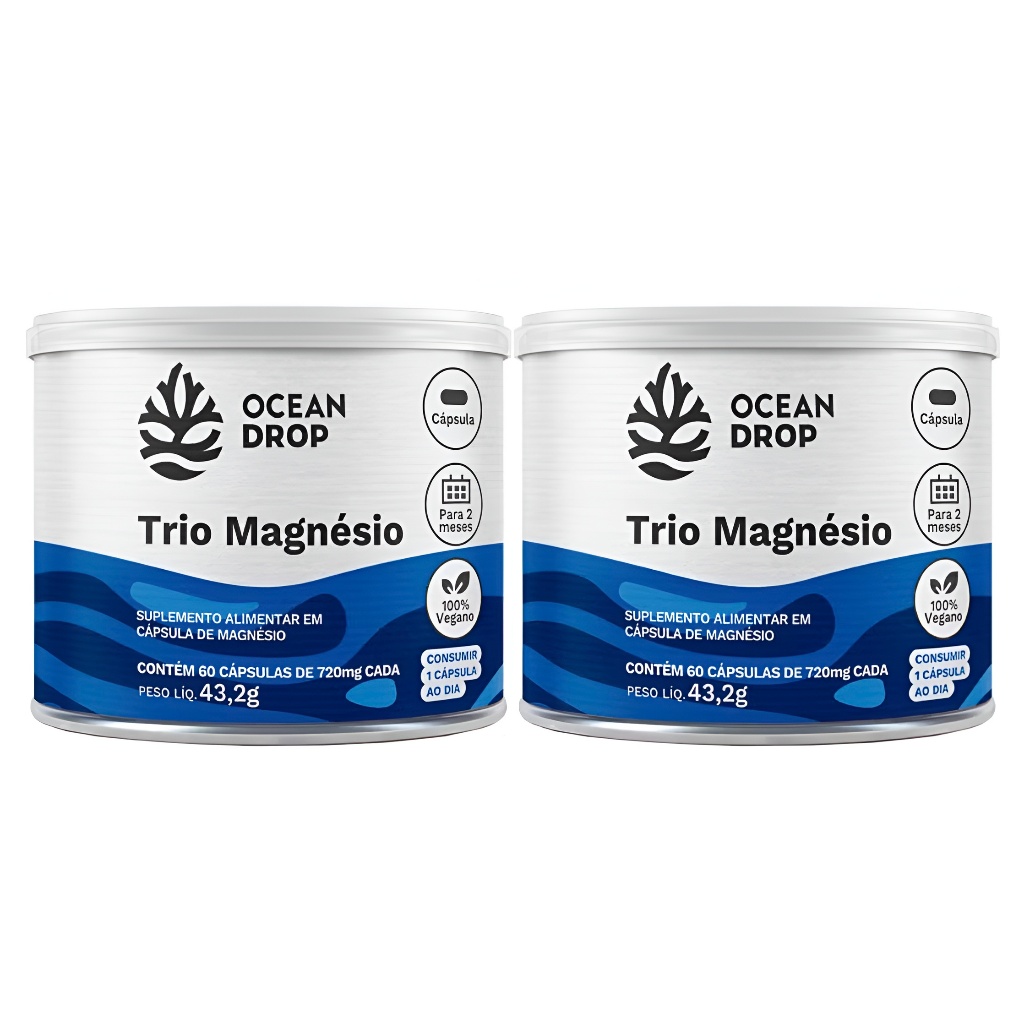 2x Trio Magnésio (Óxido, Bisglicinato e Malato) 60 Cápsulas Veganas - Ocean Drop