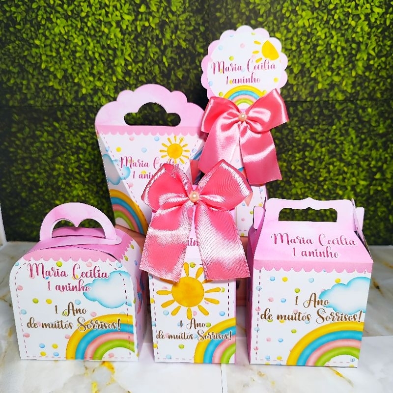 Caixinhas Personalizadas Tema 365 Sorrisos MENINA| Lembrancinha Festa Infantil Arco-Íris | Personalizados Festa Infantil