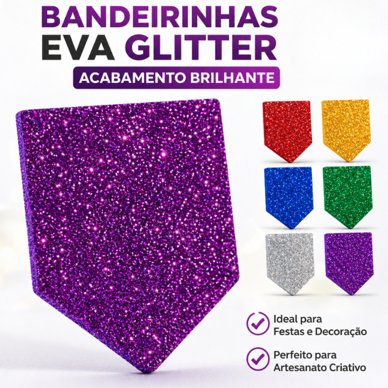 Kit Bandeirinhas Junina Enfeite EVA Glitter 100 a 300 Unidades Decorativo