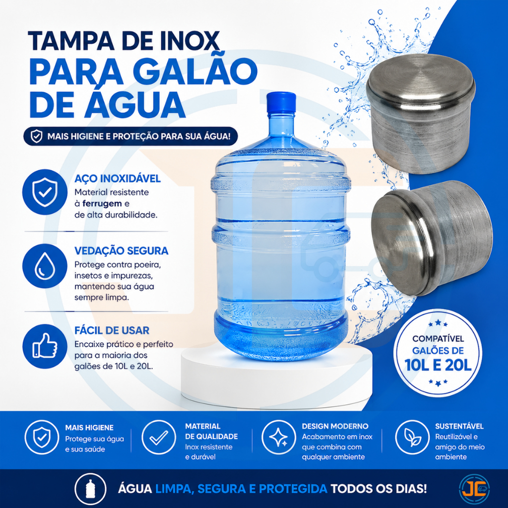 Tampa de Alumínio Para Galão de Água Compatível 10 / 20 Litros Universal