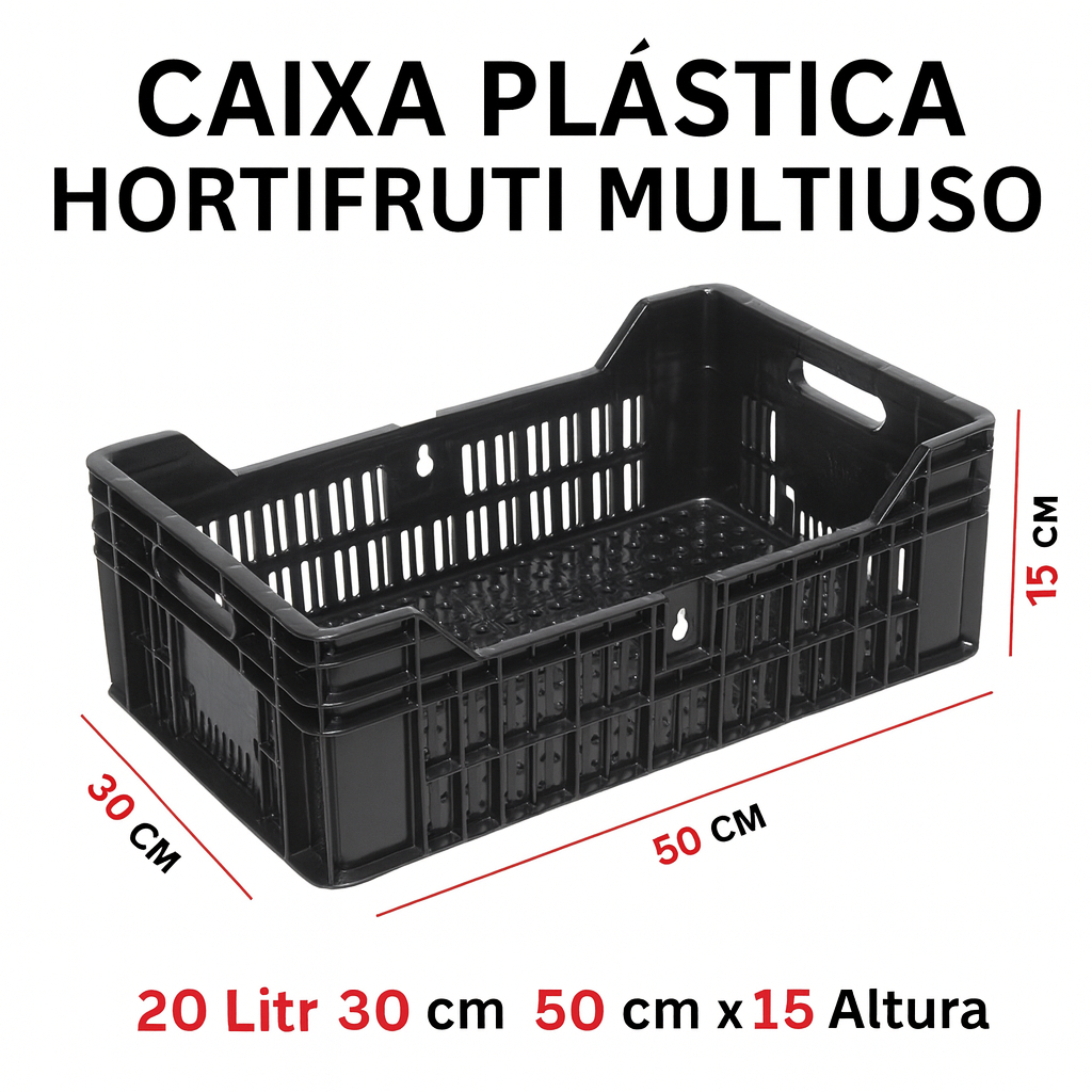 Caixa Plástica hortifruti Agrícola Empilhável 20L Organizadora vazada multiuso