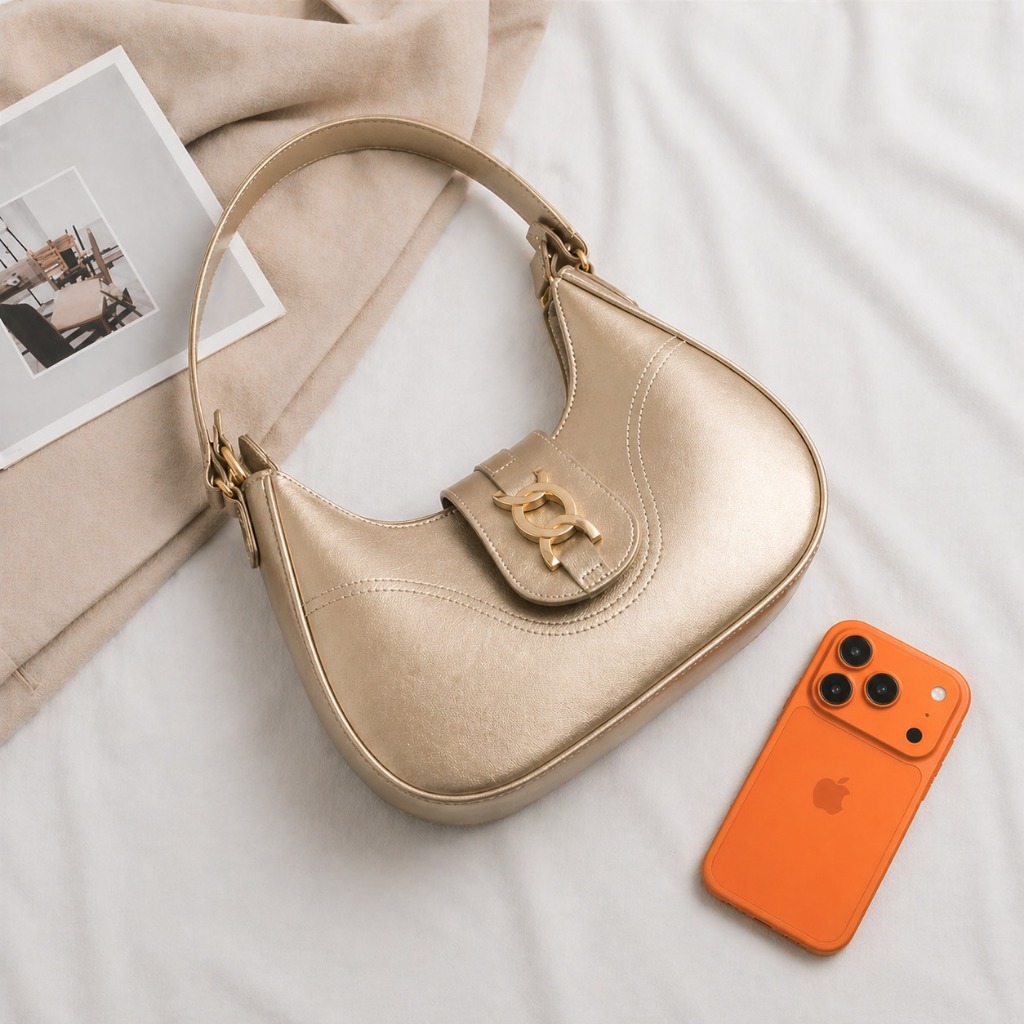 Bolsa feminina pequena elegante alça de ombro ajustável meia lua