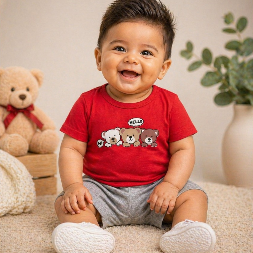 Conjunto Bebê Masculino – Camiseta Divertida + Short Super Confortável