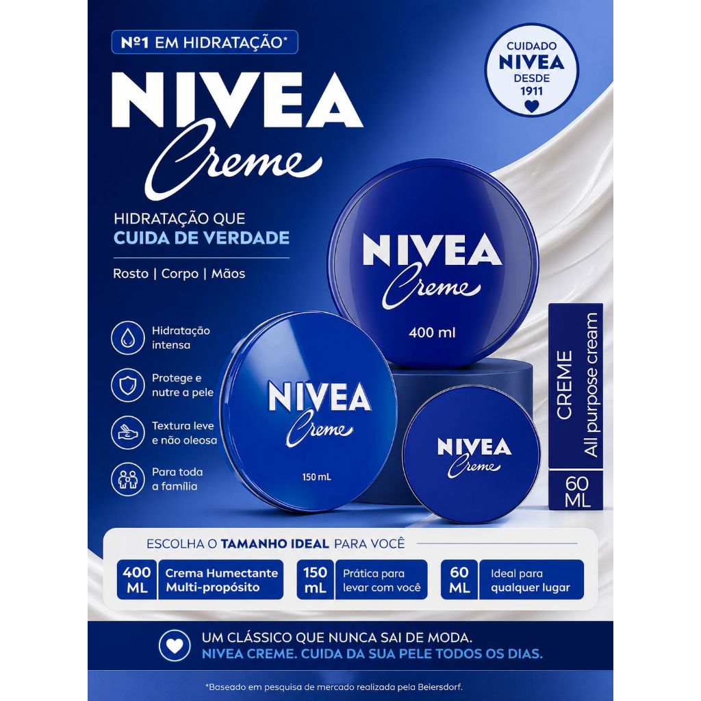 Creme Nivea Hidratante Tamanhos 400/60/150 ML Lata Azul Original