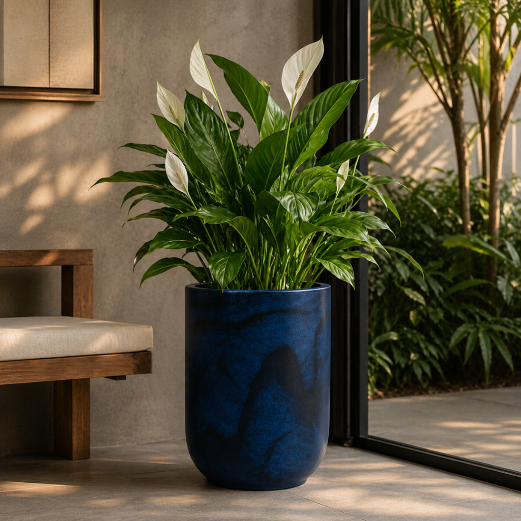 Vaso Para Plantas Polietileno Coluna Lisa Moderna Marmorizada 41x29cm