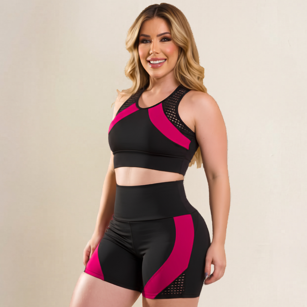 Conjunto Academia Feminino Short e Top Fitness Cintura Alta Suplex Confortável Treino Caminhada Ginastica Crossfit