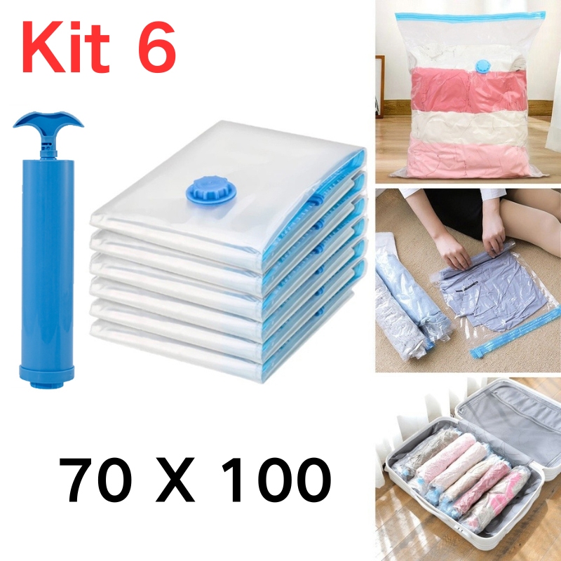 Kit 6 Saco A Vacuo 70X100 Organizador Edredom Cobertor Roupa P/Organizador de Guarda Roupa