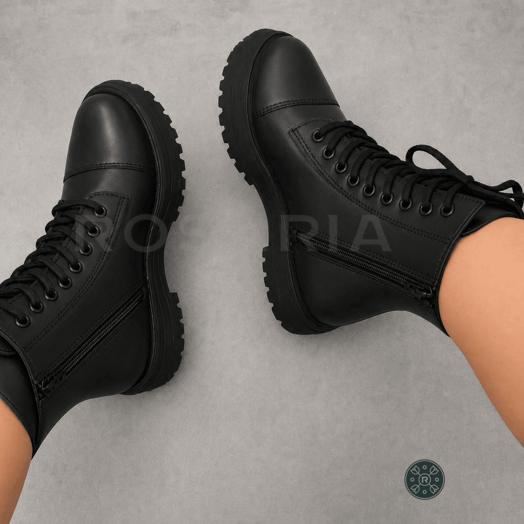 Bota Coturno Feminino Tratorada Com Ziper Blogueira Cano Curto Confortável