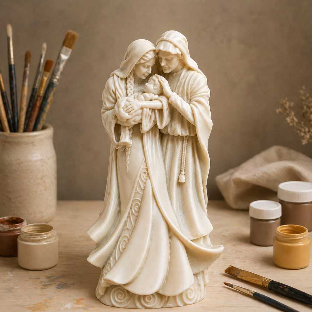Imagem Sagrada Família 11cm em Resina para Pintura – Peça Católica para Artesanato, Personalização e Decoração