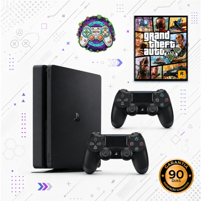 Playstation 4 - Slim 1 TERA ou 500 GB - Vídeo Game Completo + 1 Jogo Surpresa + 90 dias de garantia
