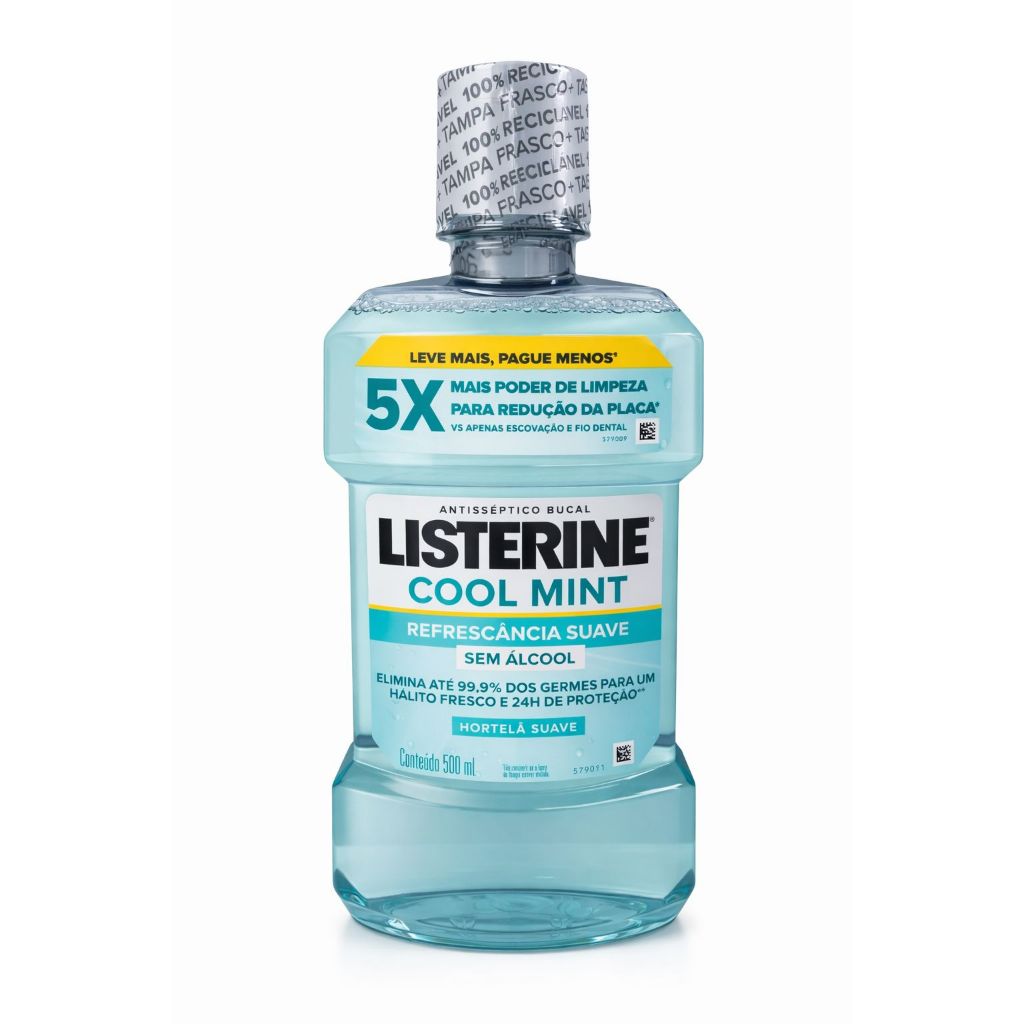 Enxaguante Bucal Listerine Cool Mint 500ml s/ alc refrescante anti-séptico cuidados Pessoais higiene bucal Saude Cuidado