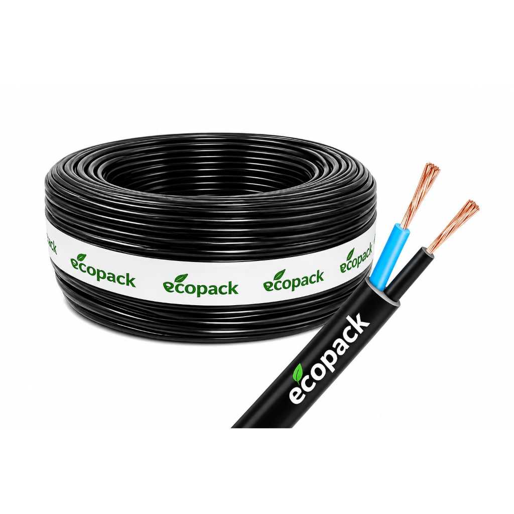 Rolo cabo Pp 2x2,5mm 2,5mm Rolo 25/50/100m Metros Cabo Elétrico Preto ECOPACK