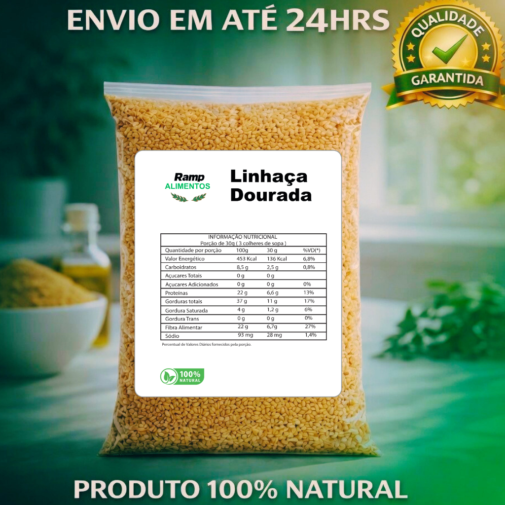Linhaça Dourada Semente Nacional Premium - Antioxidante, Ômega-3, Energia e Imunidade
