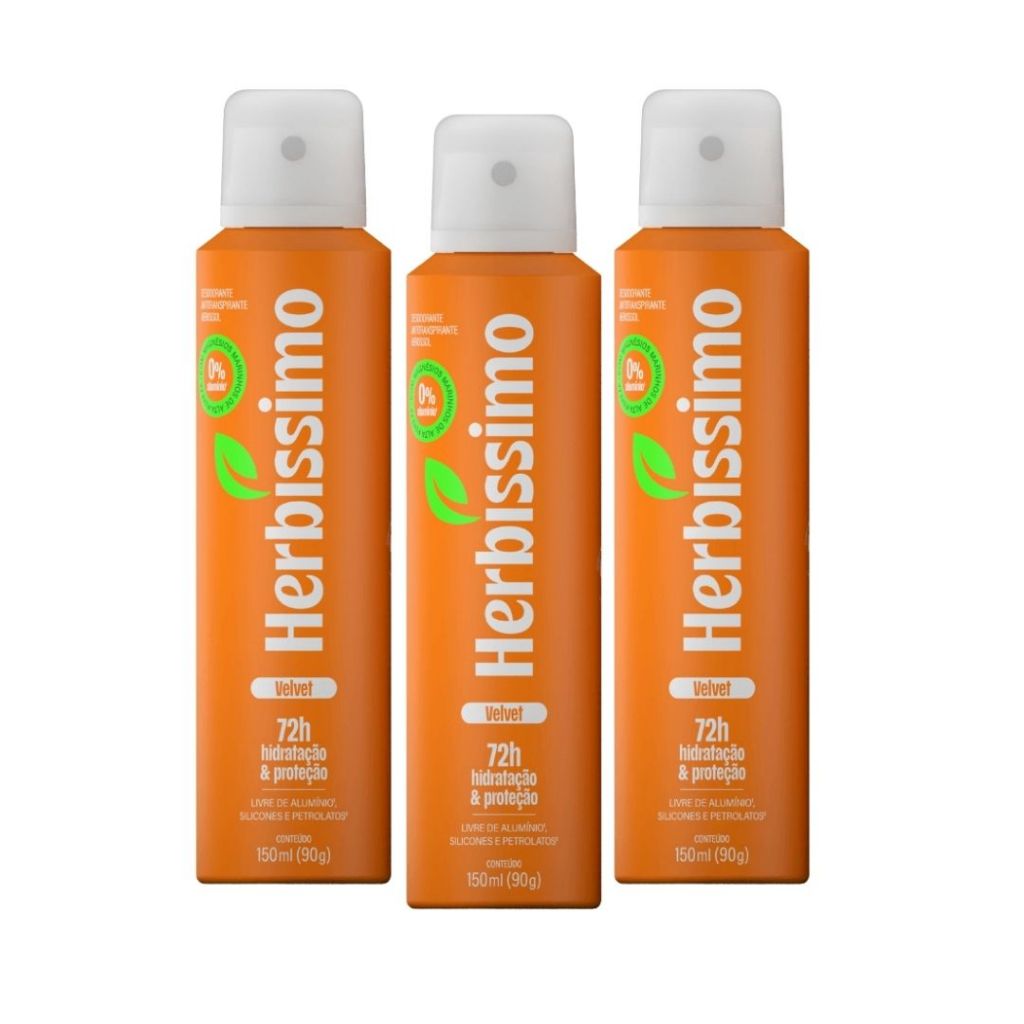 Kit Desodorante Antitranspirante Aerossol Zero Alumínio Herbíssimo Velvet 150ml (3 unidades)