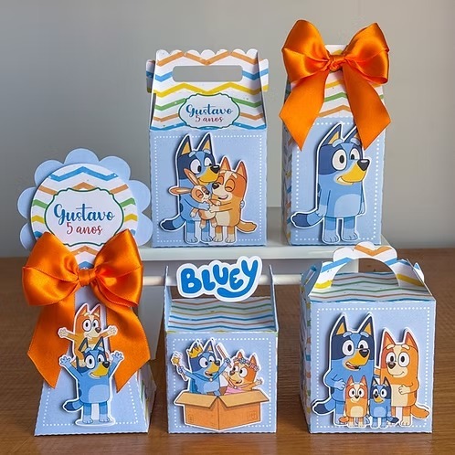 JÁ MONTADAS 20 Caixinha com LAÇO BLUEY Papelaria Personalizada Lembrancinha de Aniversário