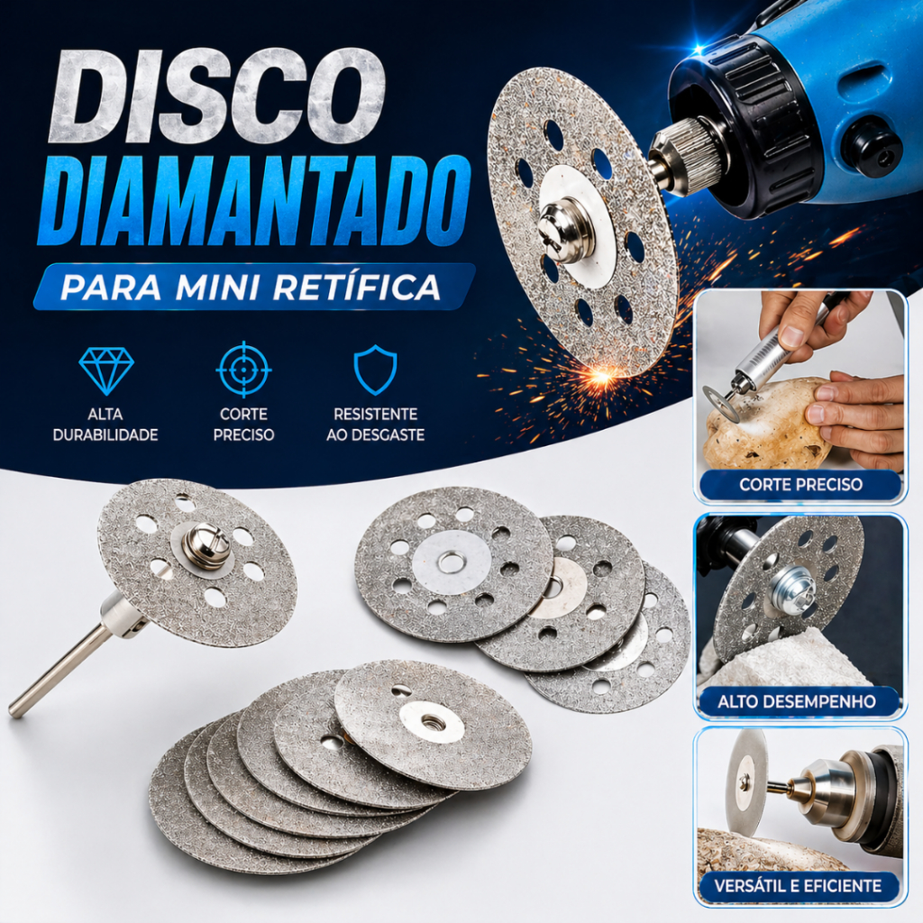 Kit Mini Discos Diamantados  Retífica  Alta Precisão para Cortes Delicados e Detalhes