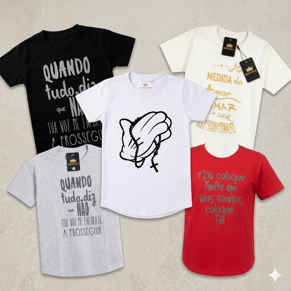 Saldo de Fábrica: Kit 4 Camisetas Long Line Infantis 2 ao 14 (Não acompanha saquinho) Liquidação