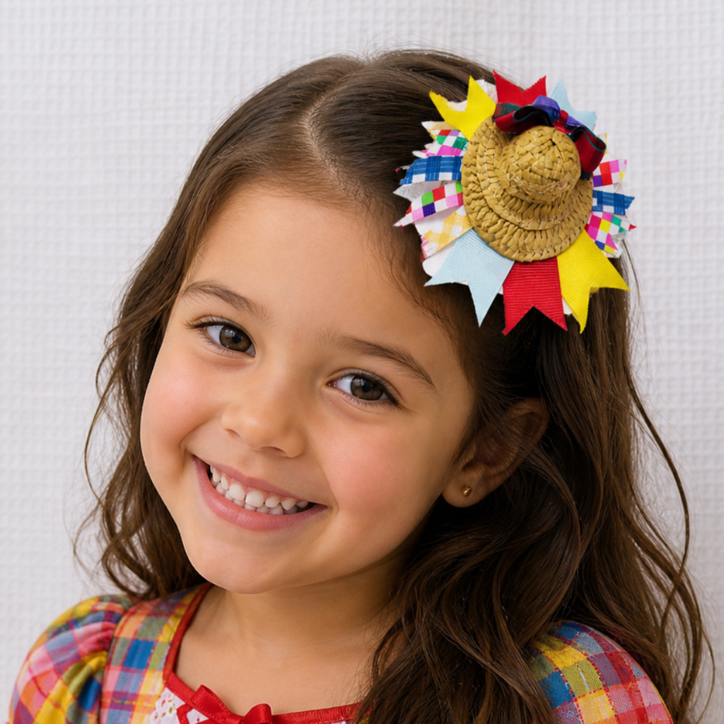Presilha de Cabelo Festa Junina Infantil Adulto Prendedor de Cabelo Rabicó Chapeuzinho Piranha Quadrilha São João Xuxa
