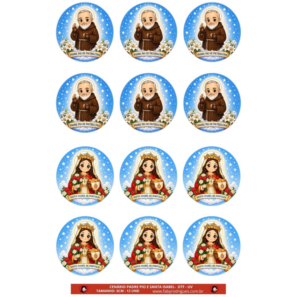 ADESIVO DTF UV CENARIO PADRE PIO E SANTA ISABEL PARA APLICAR 10X15cm