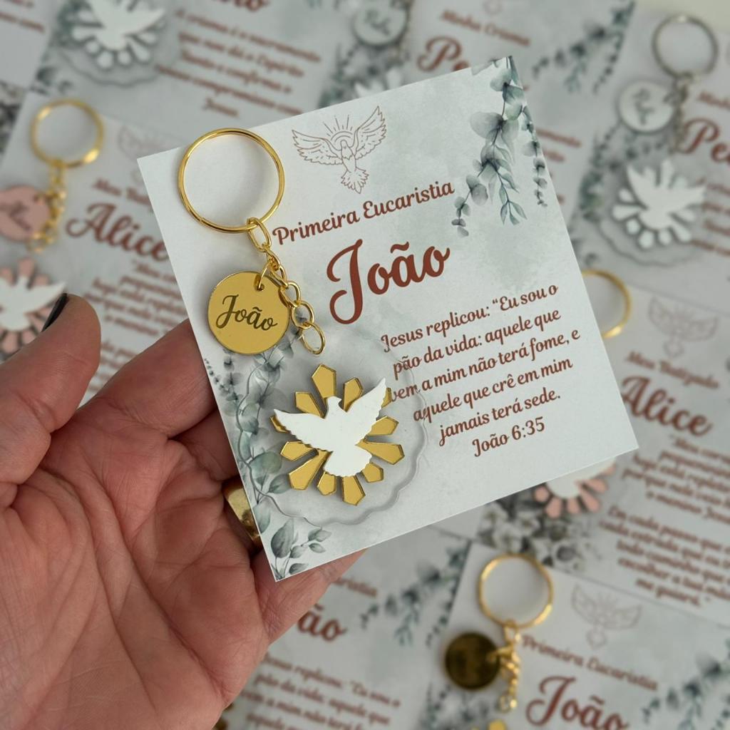 Kit chaveiros lembrancinha batizado em acrílico a laser personalizado eucaristia batizados pingente