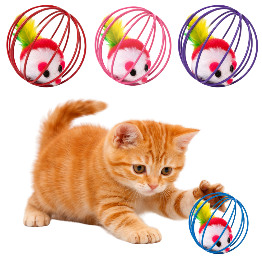 Brinquedo Para Gatos Gatinho Pena Rato Ratos Bola Gaiola Interativo 6cm