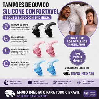 Kit 1 2 4 Protetor Auricular Tampão de Ouvido Abafador Antirruído Silicone 3 Camadas Antirruído Dormir Estudo Natação